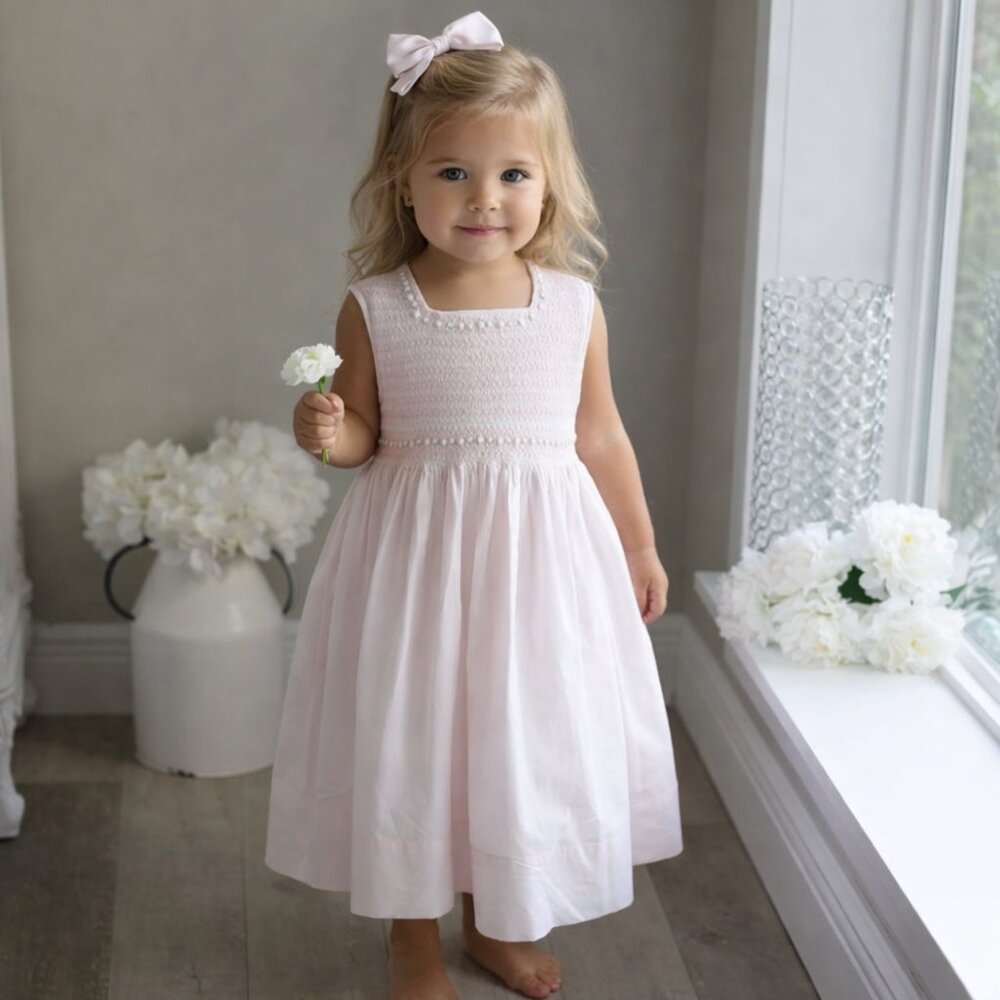 Strasburg Dress Pink Hand Smocked Embroidery 100% Cotton Sleeveless RARE FIND